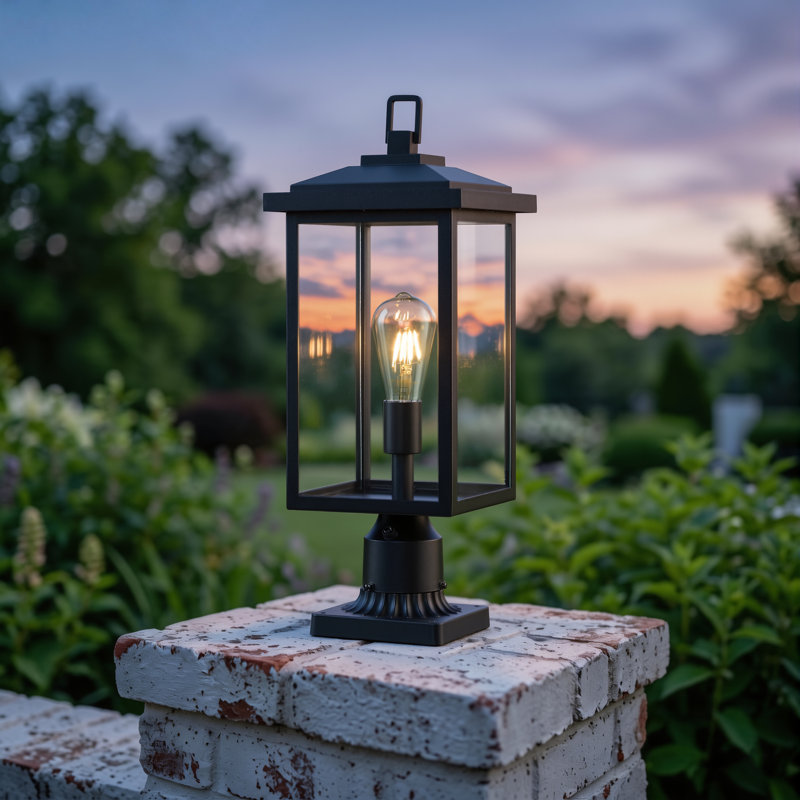 21.5" Modern Black Outdoor Post Lantern
