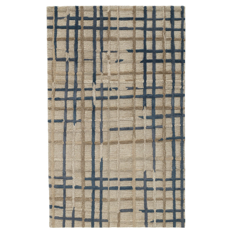 Tapis polychrome touffeté à la main, Bleu, Rectangulaire 2 pi x 3 pi