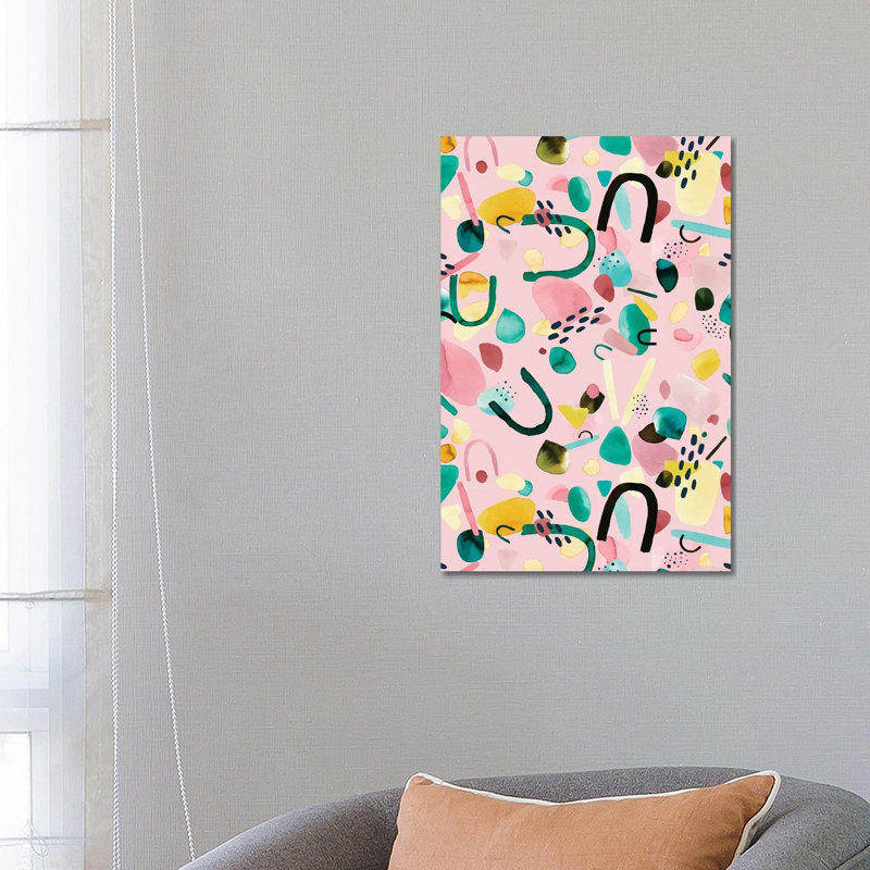 Abstract Geometric Pieces Pink Green - Wrapped Canvas Art Prints - Wrapped Canvas Gallery-Wrapped Canvas Giclée