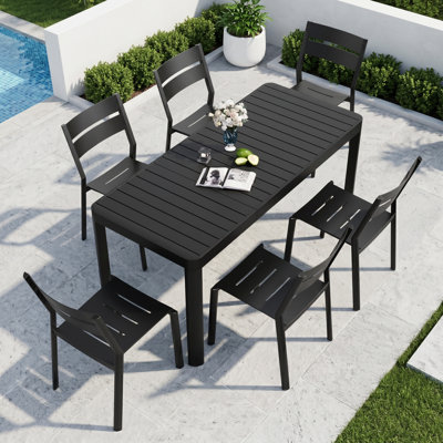 Cadeidra 6 - Person Aluminum Rectangular Extendable Outdoor Dining Set with Stacking Chairs (Set of 7)