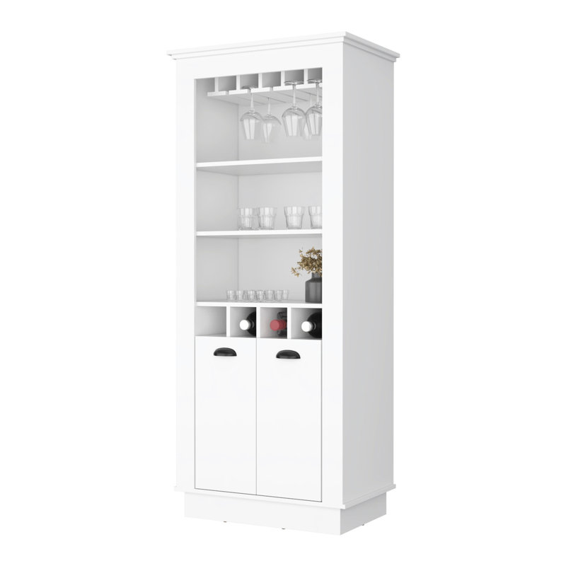 Elegant White Bar Cabinet With 4-built In Wine Rack And Display Area Storage Shelf Feature, White