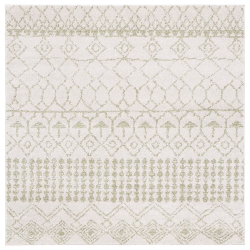 Lorenco Southwestern Machine Made Power Loom Polypropylene Area Rug in Ivory/Sage, Square 6'7"