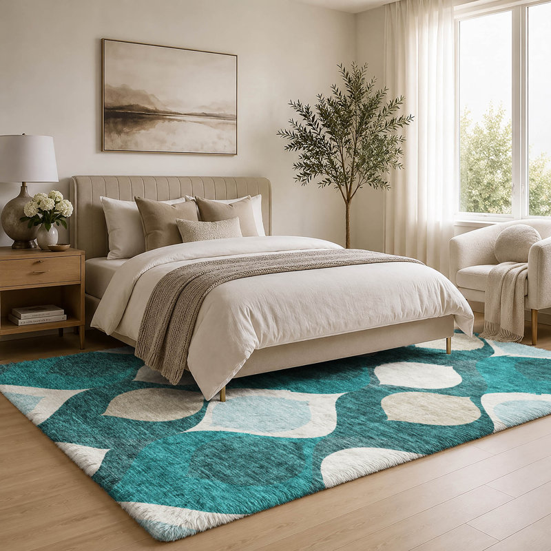 Tapis Dream Shag ADS749 de style moderne du milieu du siècle, lavable à la machine de qualité supérieure, Teal, 3' x 5'