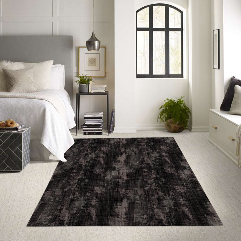Tapis intérieur / extérieur rectangulaire en polyester tissé à la machine en noir / gris, Rectangle 2 pi x 3 pi