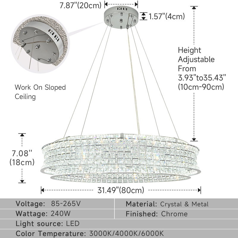 Lustre tambour Horst, H 7,09 po x l 31,47 po x P 31,47 po, Chrome