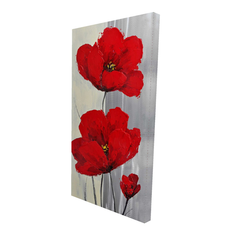 Fleurs rouges sur fond gris - Toile de bureau contemporaine