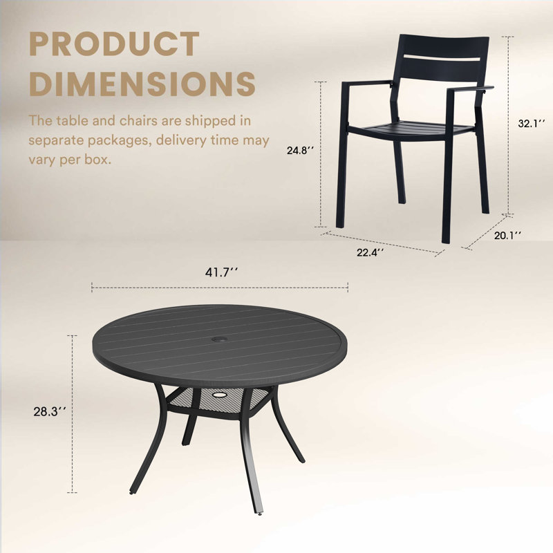 Ensemble repas extérieur pour 4 personnes, Noir / Noir