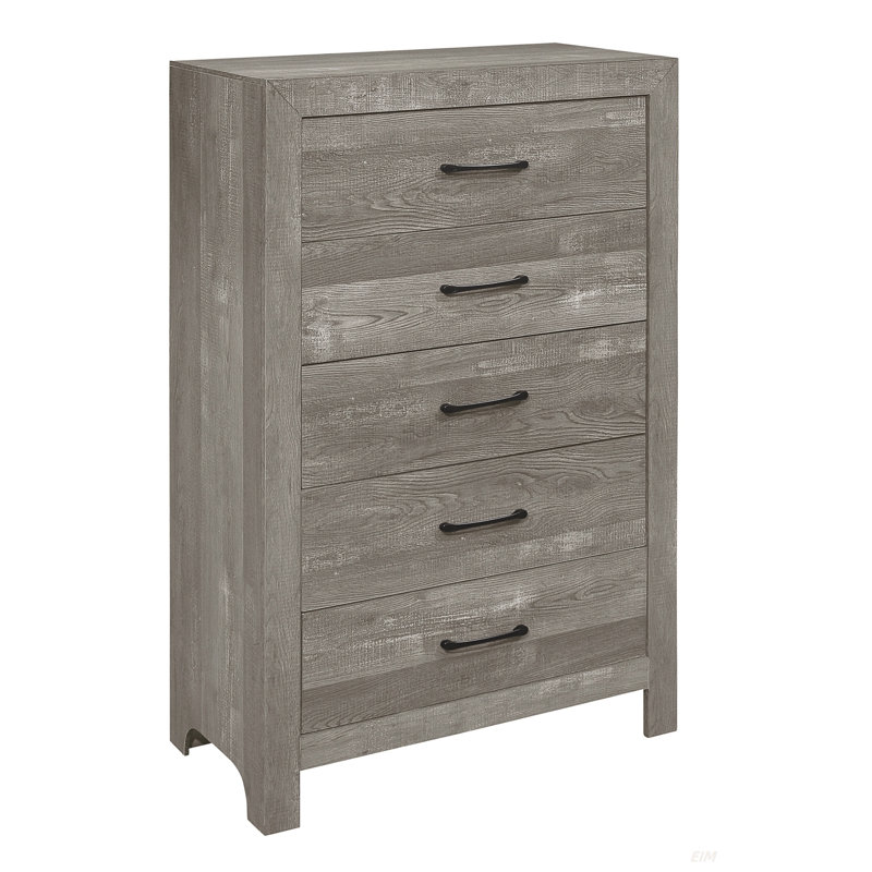 Commode 1 pièce à finition grise rustique avec tiroirs de rangement et meubles de chambre à coucher en métal noir