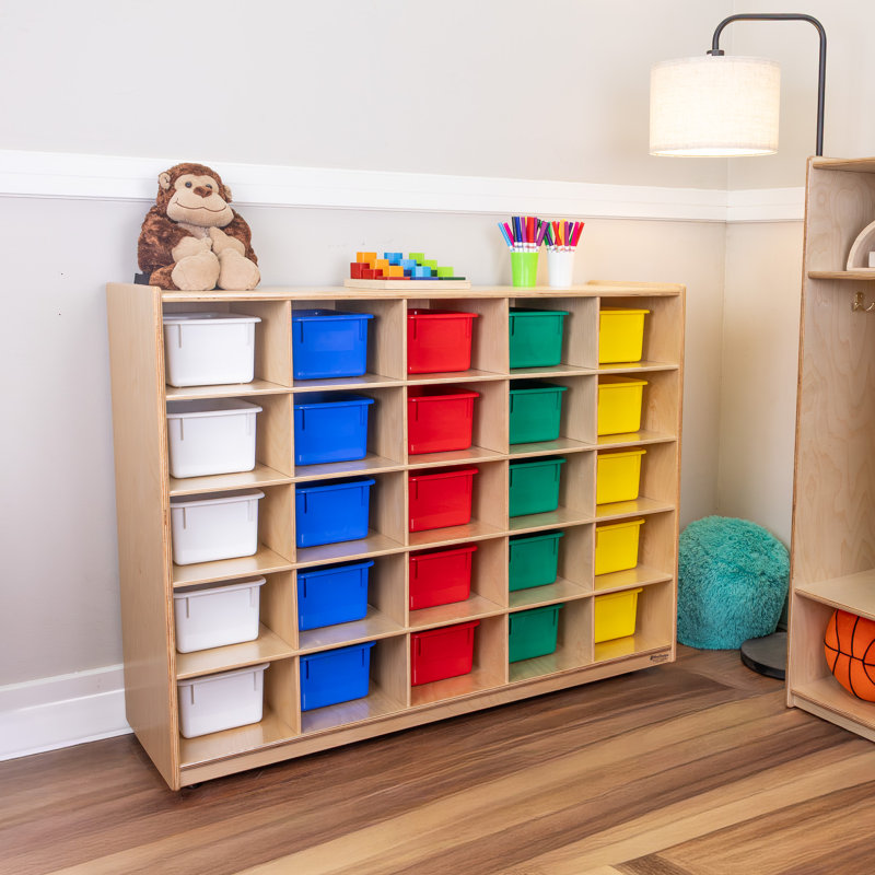 Natural Environments 25 Compartment Manufactured Wood Cubby, White/ Blue/ Red/ Yellow/ Green, Natural, Yes