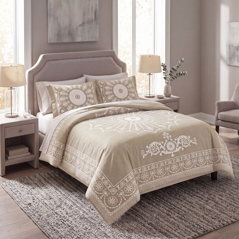 Ensemble de couvre-lit médaillon traditionnel en mélange de coton léger Alistair, Taupe