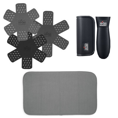 All-clad 6-piece Cookware Protectors, Silicone Grip, & Dish Drying Mat Set In Black,gray