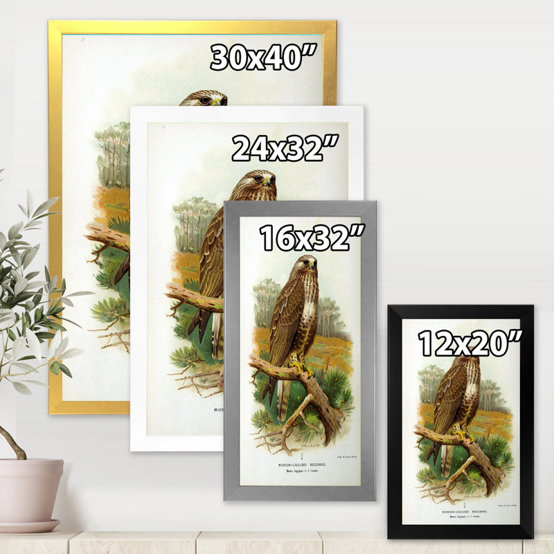 Vie d'oiseau rétro - peinture sur toile, H 32 po x l 16 po x P 1 po, Cadre doré