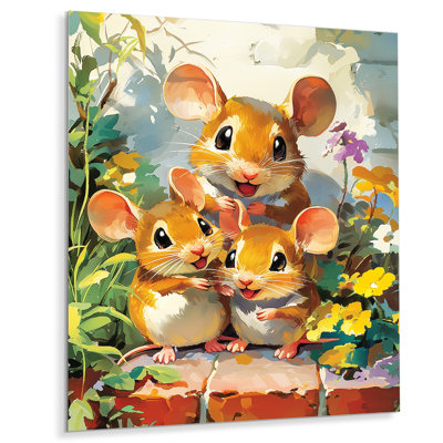 Funny Family Of Mouse Cartoon - Animals Metal Decor, Mouse Metal Print