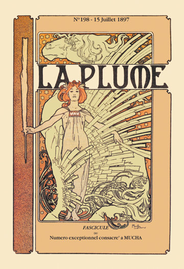 « prune » par alphonse mucha, affiche rétro sur toile tendue, H 30 po x l 20 po x P 0,5 po