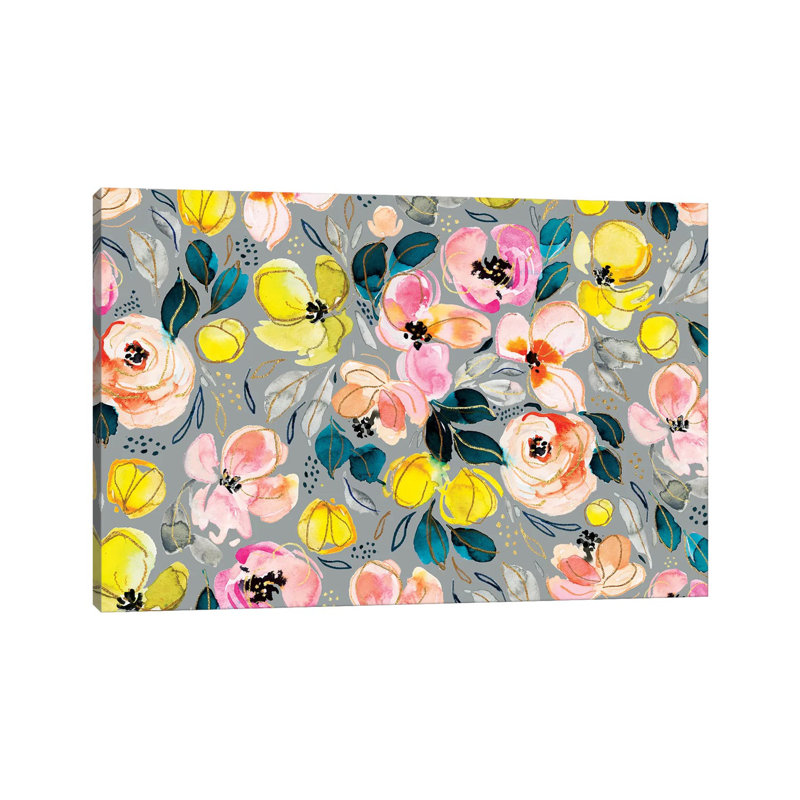 Peachy Florals by Joy Ting - Wrapped Canvas Gallery-Wrapped Canvas Giclée, 30.48 cm H x 45.72cm W