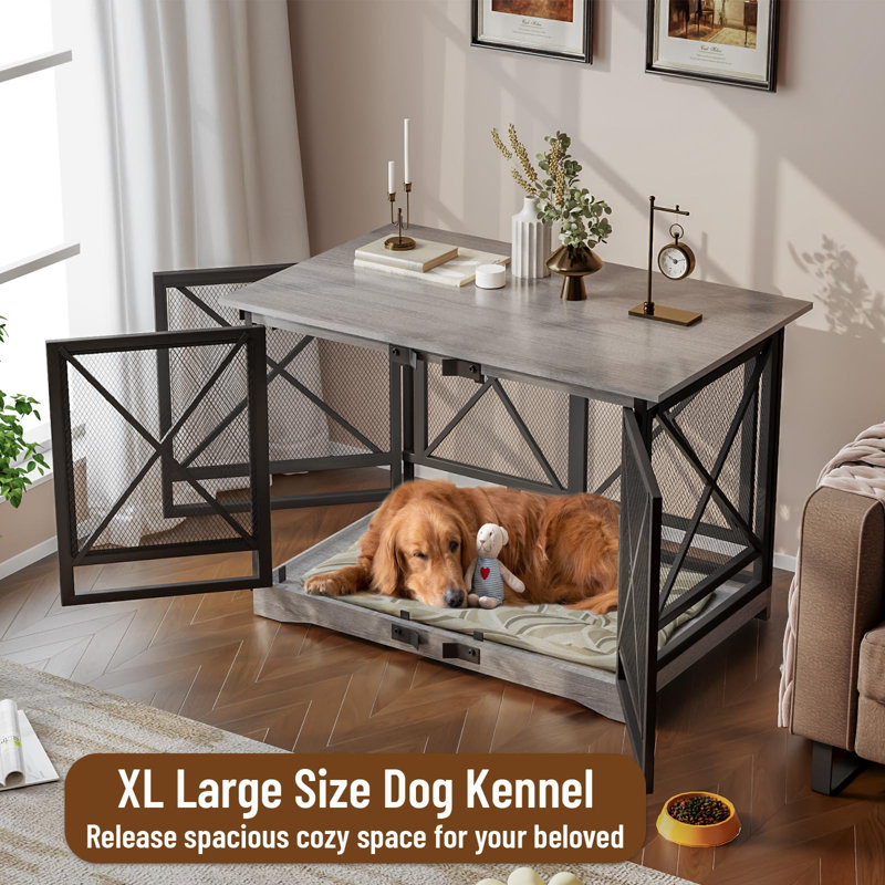  Table de bout robuste 48 po avec double porte pour chien, Gris