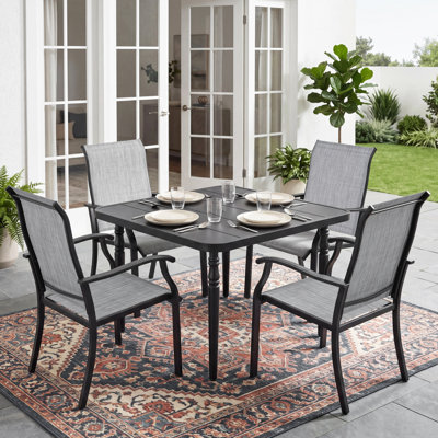 Ensemble de salle à manger 5 pièces pour patio en textilène avec trou pour parasol, revêtement thermolaqué