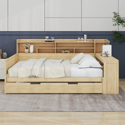 Versatile Wooden Full Size Daybed With Storage Shelves And Study Desk by Lark Manor