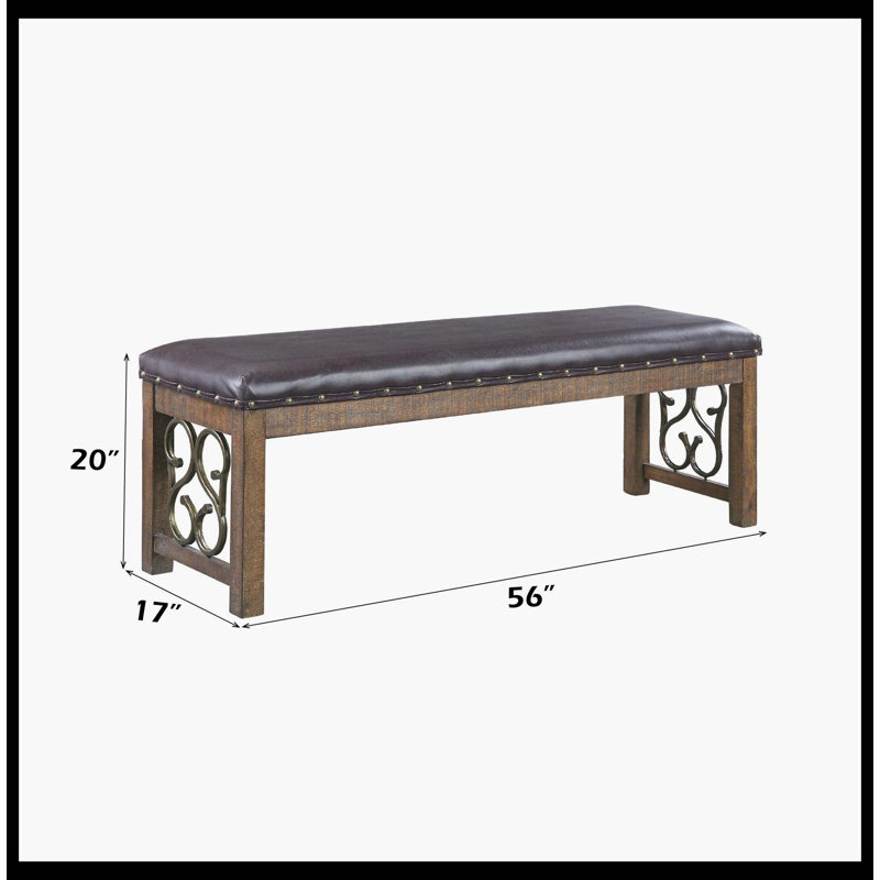 Raphaela Black Synthetic Leather & Weathered Cherry Finish Bench