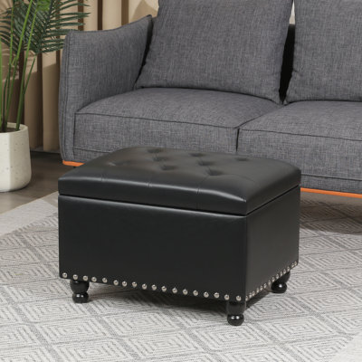 Faux Leather Storage Ottoman Bench With Wooden Legs