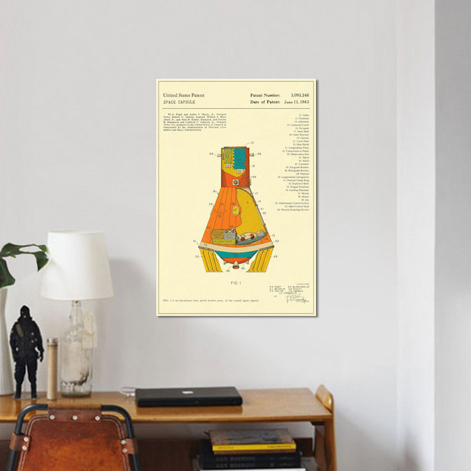 « nasa space capsule brevet », impression sur toile, H 40 po x l 26 po x P 1,5 po