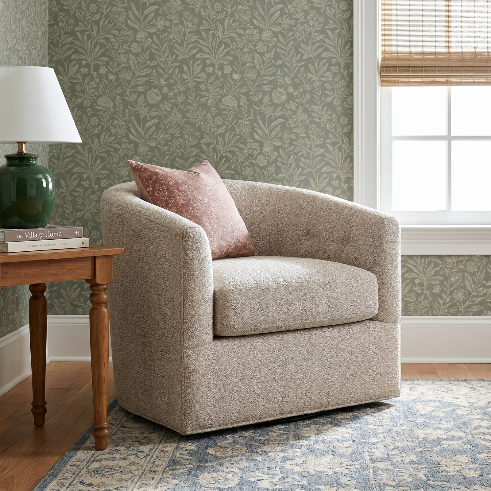 Midori Upholstered Swivel Barrel Chair, Tuffy 41 Smokey Taupe