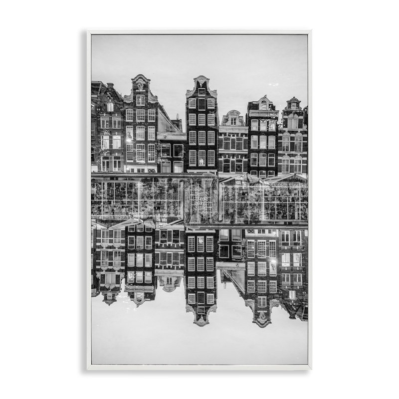 Giclée encadrée symétrique, par Robin Vandenabeele, H 24 po x l 16 po, Estampe numérique encadrée blanc bord de mer