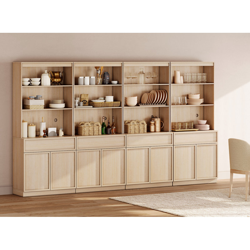 Buffet en bois de 126 po de largeur avec portes, tiroirs et tablettes réglables, armoire de rangement de 72 po de hauteur pour la cuisine