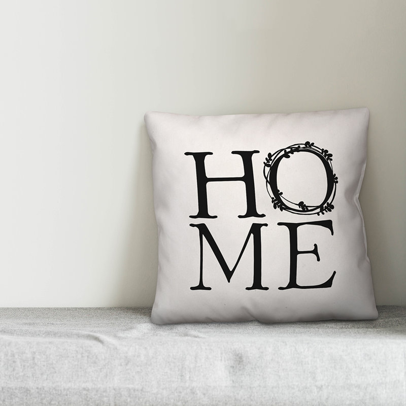 Textual Outdoor Throw Pillow, Off White/Black, 20" H x 20" W