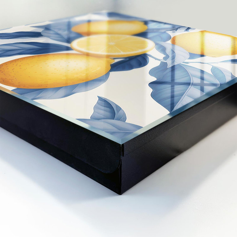Key cabinet for wall, Opens to the left, 30x30x5, White, Lemons with blue leaves fresh style, 