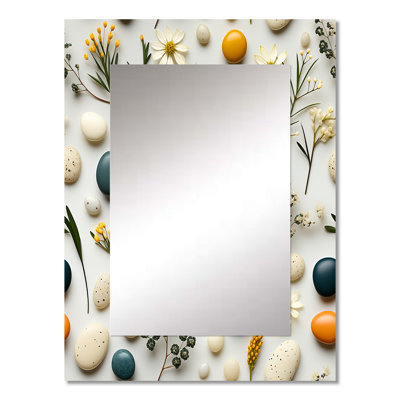 Serene Stones Zen Pattern For Spa - botanical  Wall Mirror, Botanical Decorative Mirror, Printed Metal Art