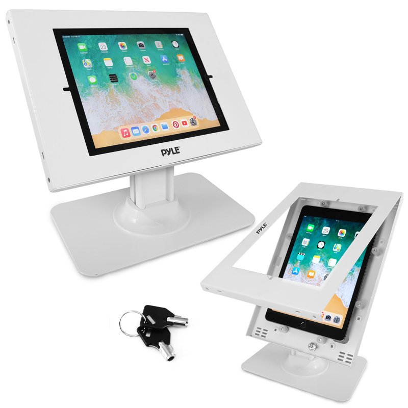 Support de sécurité pour tablette anti-vol Pyle - Support de table pour ordinateur de bureau avec verrou et mécanisme à clé, inclinaison à 90 ° et inclinaison de 75 ° - iPad, iPad Air, iPad Pro, Samsung Galaxy Tab A (2023) Pspadlk18, blanc