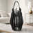 Decorative Lantern, Sculptural Shape And Leather Handle, Black Wood 16 Inch