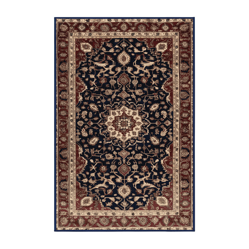 Tapis persan noir lavable à la machine, Rectangle 4pi x 6 pi
