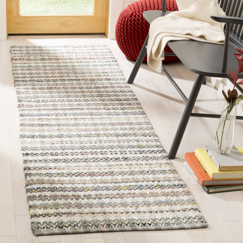 Tapis gris / beige en coton tissé à plat à la main Ingleside, Carré 6 pi