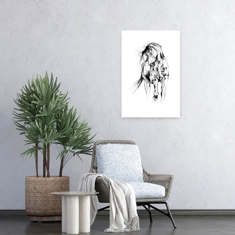Croquis de cheval dynamique, abstrait, dramatique et élégant, impression d'art mural, H 24 po x l 16 po
