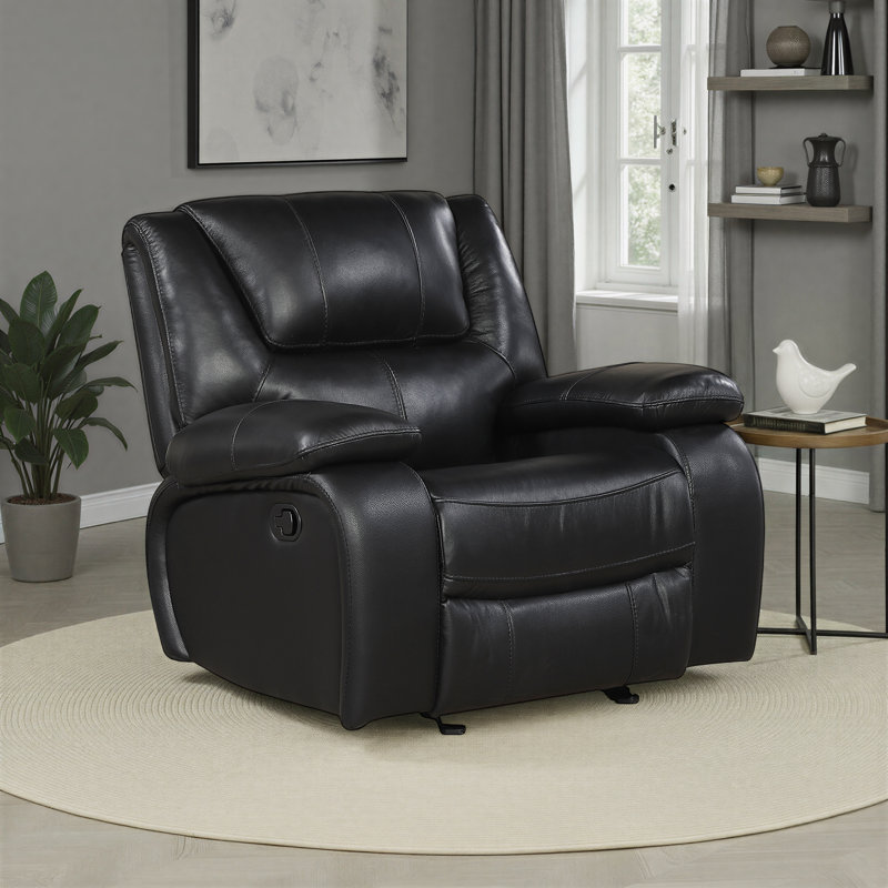 Mervela 39.5" Transitional Leather Glider Recliner With Top Grain Leather Upholstery, Pocket Coil Comfort & Gentle Gliding Motion