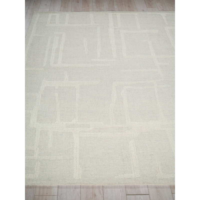 Breckenridge Hand Tufted Wool Abstract Area Rug, Rectangle 9' x 12', Silver/Ivory