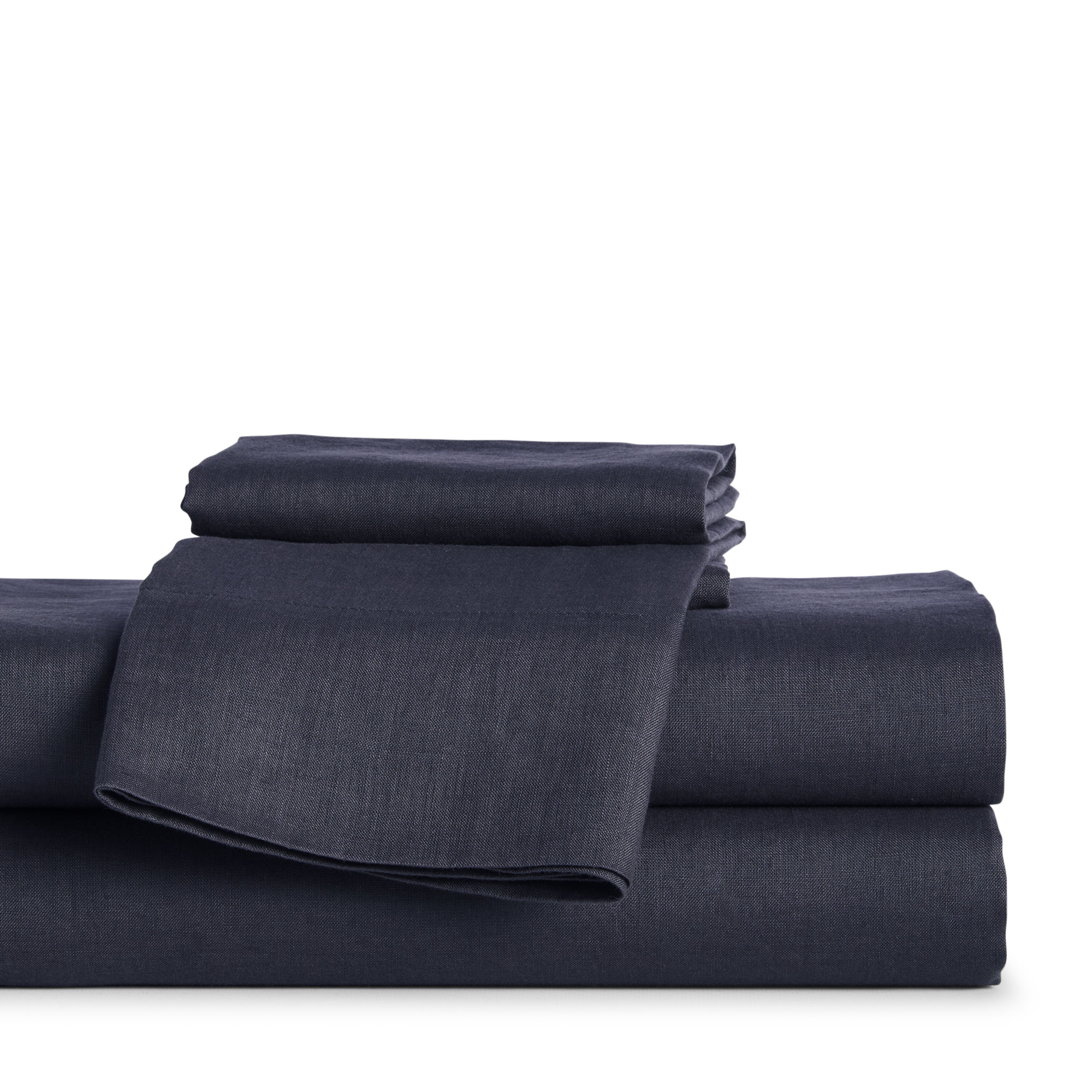 Brent 100% Linen Sheet Set, Queen Sheet Set + Fitted Sheet + 2 Pillowcases, Dark Grey