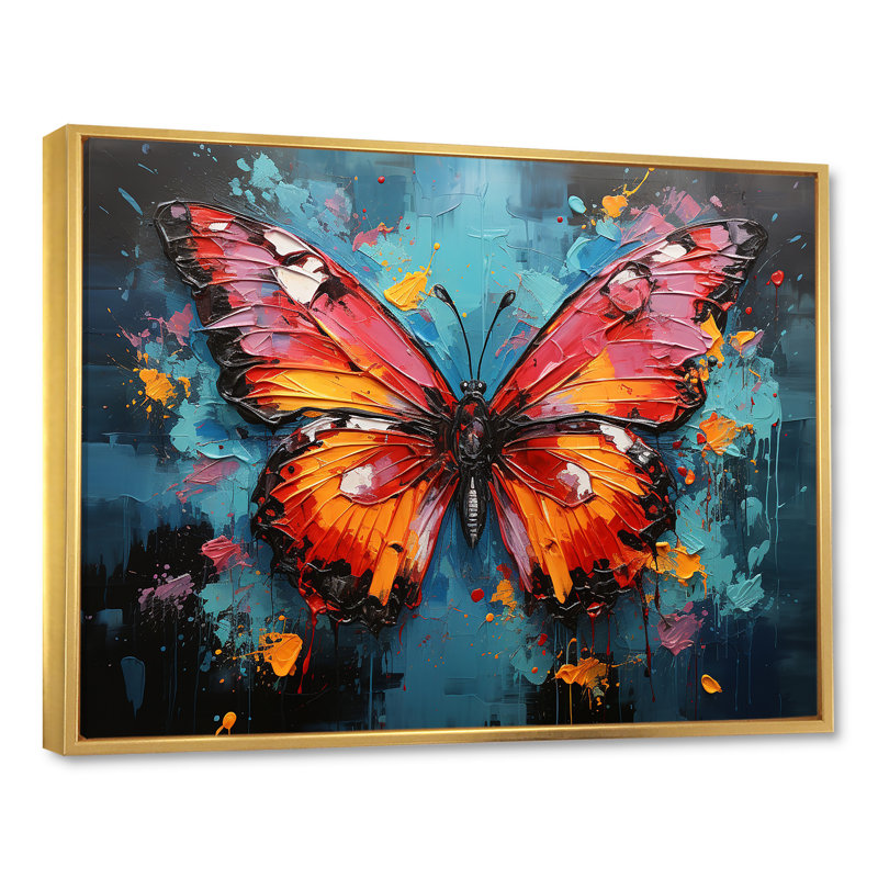 «Bold Pop Colors Infuse Butterflies With Energy», art mural papillon, Cadre flottant doré, H 16 po x l 32 po