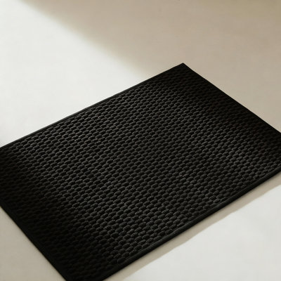 East Urban Home Non-Slip Bath Mat, Super Absorbent Thin Quick Dry Low Pile, Black, 16X24 Inch