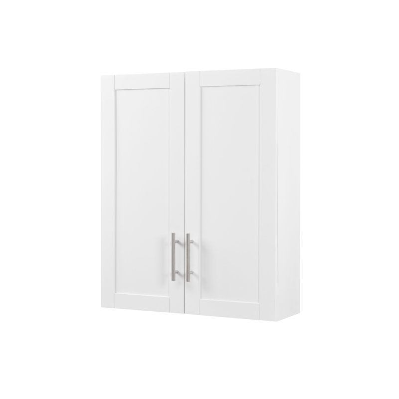 Armoire suspendue en bois avec portes et tablettes pour le rangement, Blanc