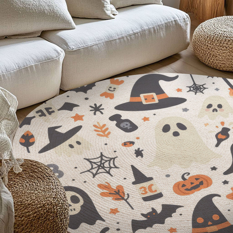 Tapis tressé rempli d'Halloween, Rond 5 pi