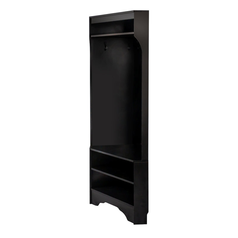 Minimalist Corner Hall Tree With Shoe Bench, Versatile Entryway Coat Rack With 4 Hooks, Corner Cabinet With Adjustable Shelf For Hallway, Living Room, Black, 29.5''W*71.6''H (OLD SKU: N721P189665B)