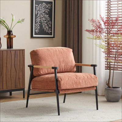 Chaise d'appoint moderne 27,56 po pour adultes, sièges rembourrés avec structure en métal et accoudoirs en bois pour le bureau du salon