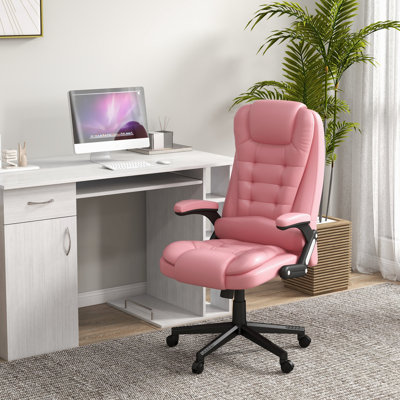 Fauteuil de bureau chauffant Vibration en rose, 6 massages, inclinable, cuir d'unité centrale, accoudoir, télécommande - Détendez votre corps en cuir rose avec vibration, chauffage et accoudoirs réglables