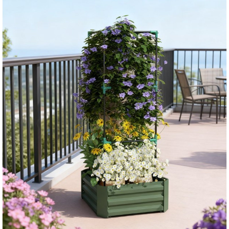 Jardinières en acier peu encombrantes avec cage d'escalade, solution de jardin moderne