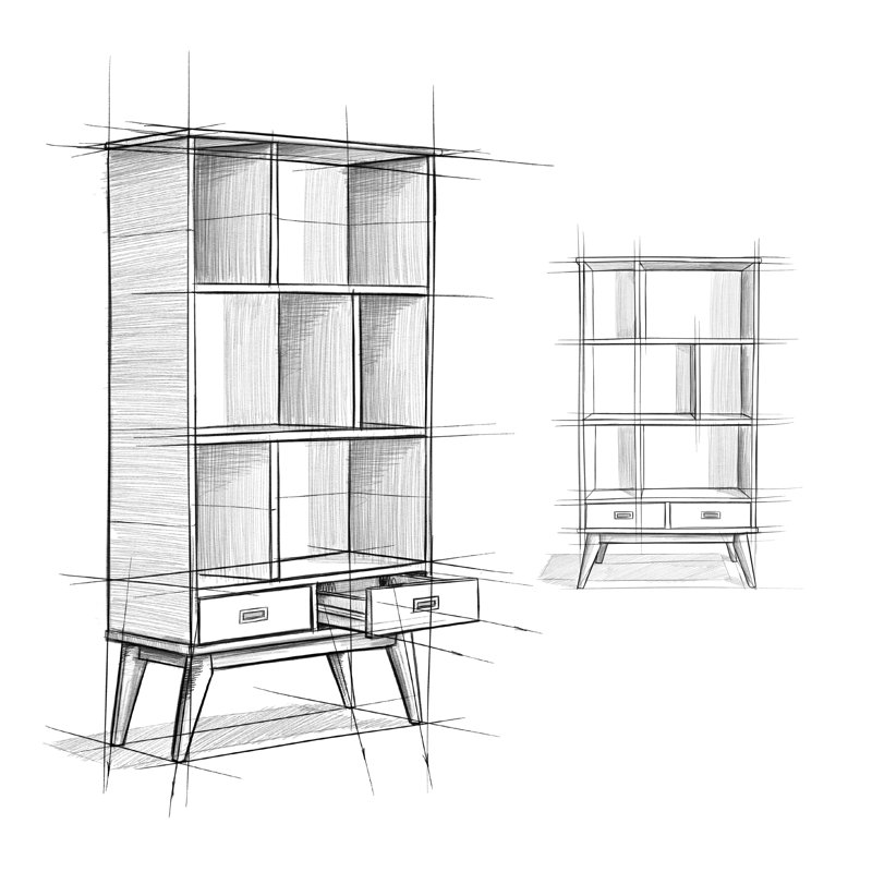 Mid-Century Modern Medium Auburn Brown Solid Wood Bookcase