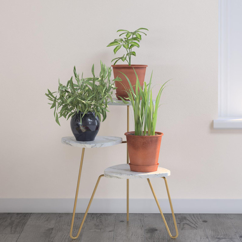 Styreman Plant Stand, White Marble/Gold