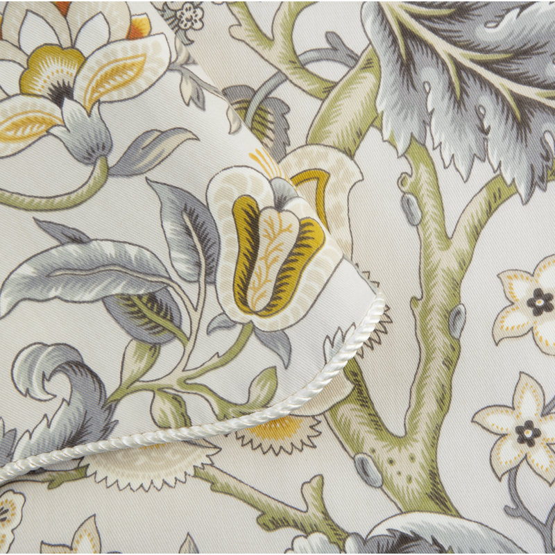 Floral Yellow and Gray Cotton Blend Rod Pocket Valance
